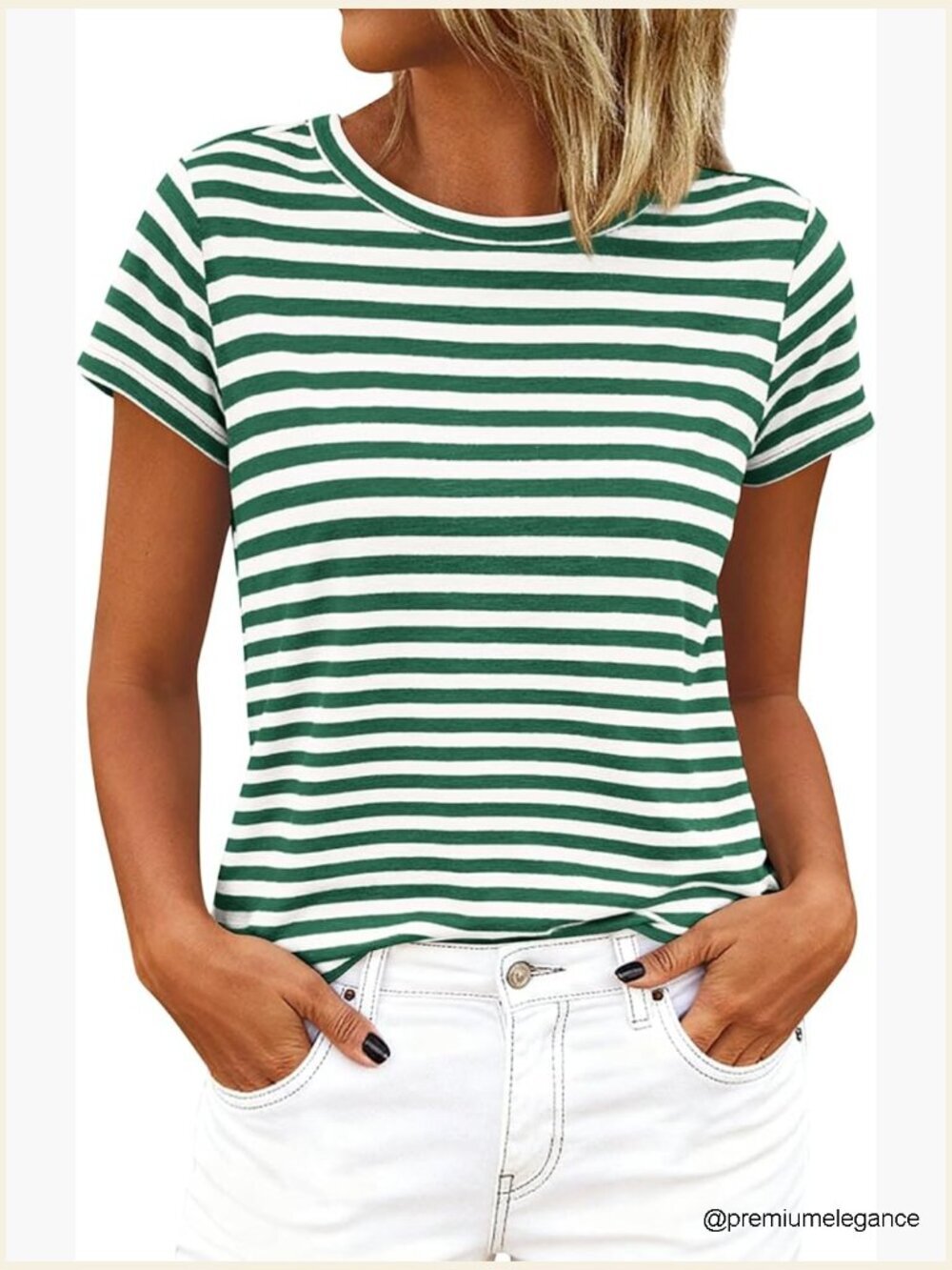 Women's Striped Short Sleeve Crew Neck T-Shirt Casual Blouse